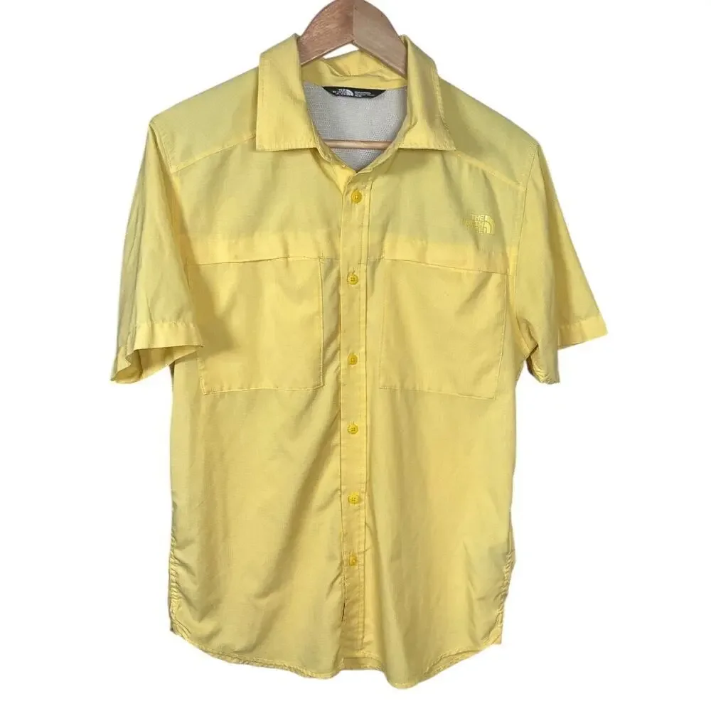 The North Face Yellow Ripstop Fishing Travel Short Sleeve Mens Shirt Size Medium